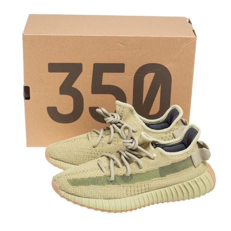 Pre Owned Yeezy x Adidas Green Fabric Boost 350 V2 Sulfur Sneakers Size 40.5