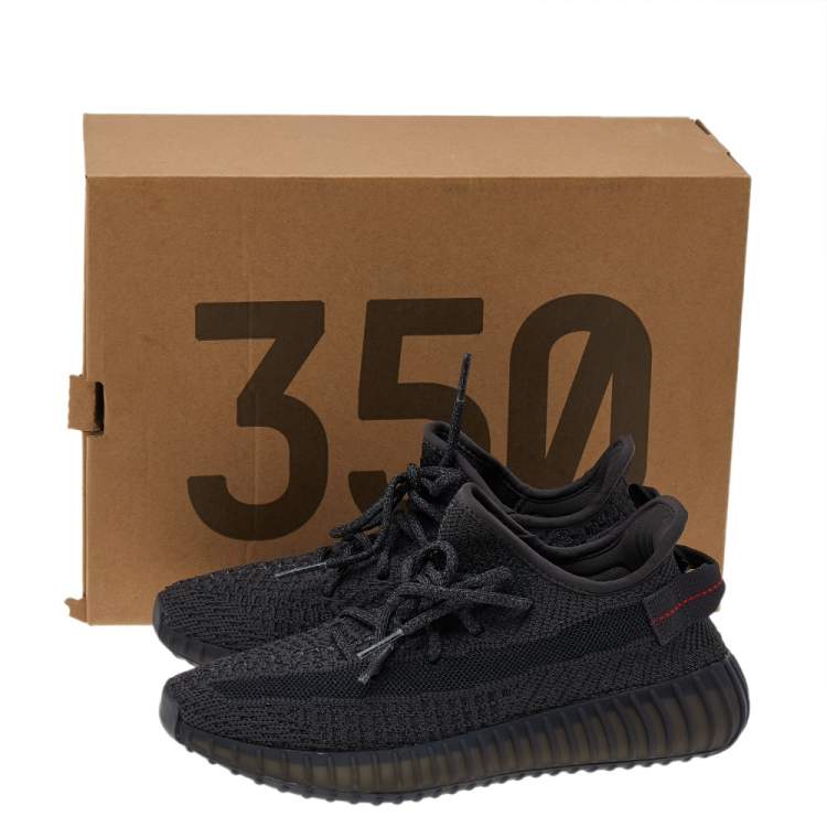 Pre Owned Yeezy x adidas Black Knit Fabric Boost 350 V2 Static Reflective Low Top Sneakers Size 39