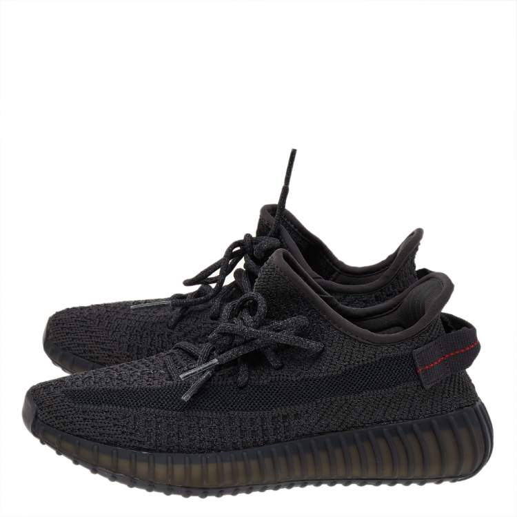 Pre Owned Yeezy x adidas Black Knit Fabric Boost 350 V2 Static Reflective Low Top Sneakers Size 39