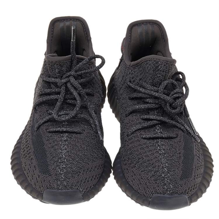 Pre Owned Yeezy x adidas Black Knit Fabric Boost 350 V2 Static Reflective Low Top Sneakers Size 39