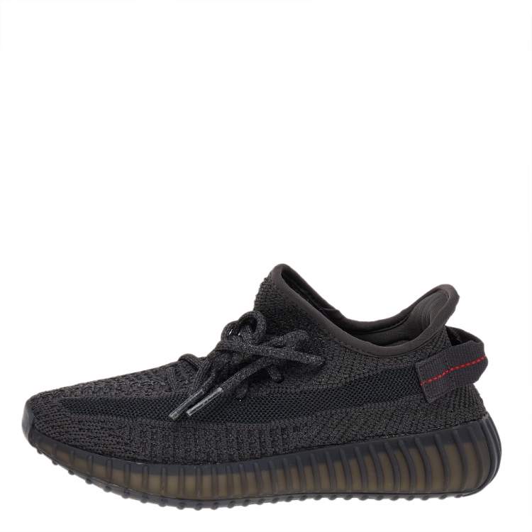 Pre Owned Yeezy x adidas Black Knit Fabric Boost 350 V2 Static Reflective Low Top Sneakers Size 39