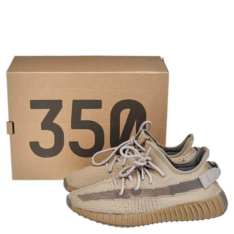 Pre Owned Yeezy x Adidas Brown Knit Fabric Boost 350 V2 Earth Sneakers Size 41 1/3