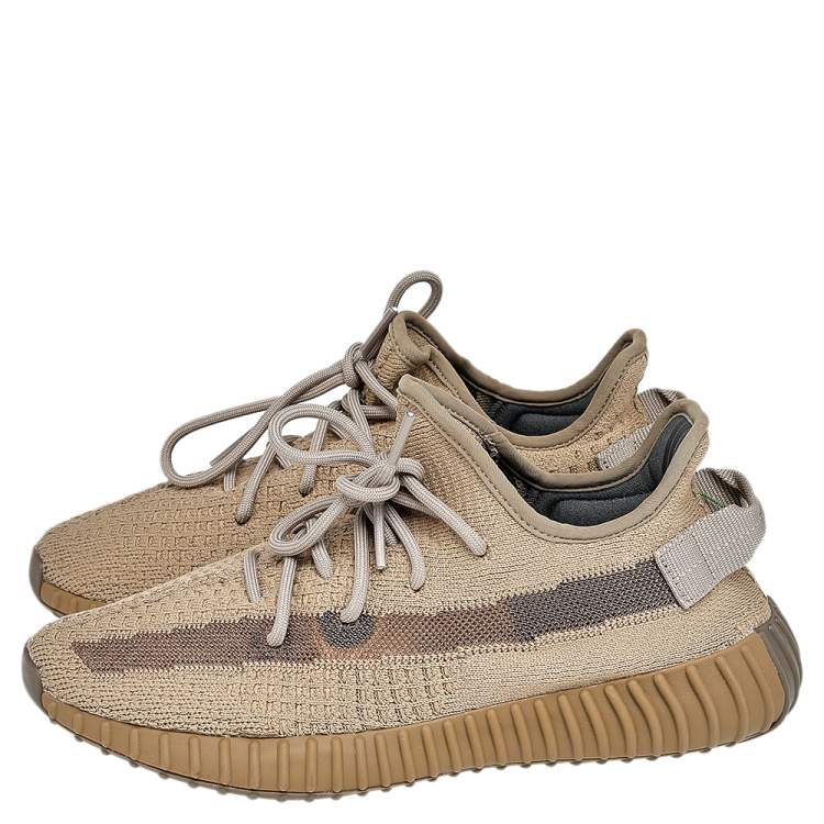 Pre Owned Yeezy x Adidas Brown Knit Fabric Boost 350 V2 Earth Sneakers Size 41 1/3