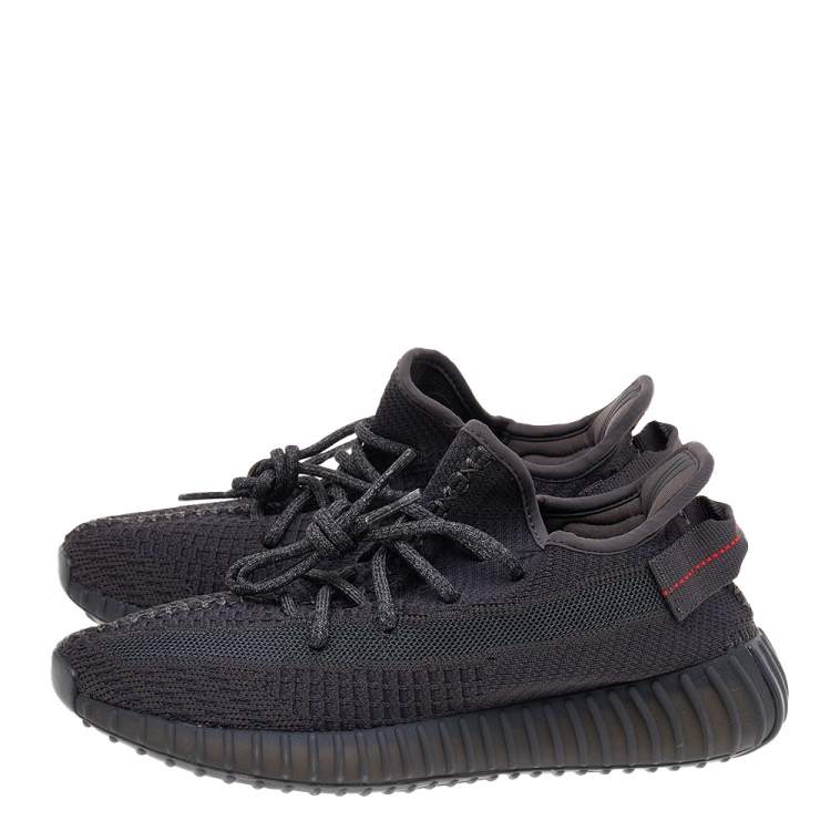 Pre Owned Yeezy x Adidas Black Knit Fabric Boost 350 V2 Static Reflective Low Top Sneakers Size 39 1/3
