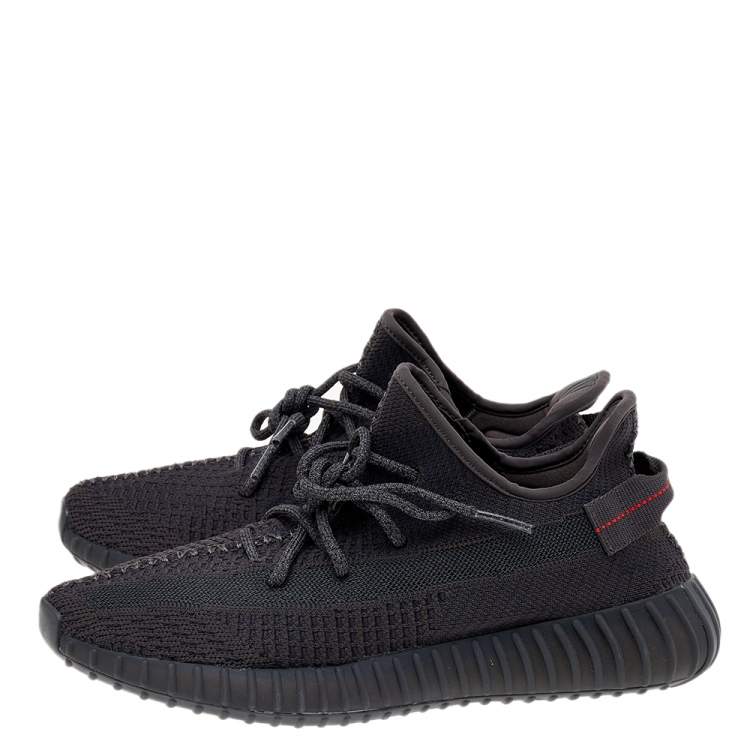 Pre Owned Yeezy x Adidas Black Knit Fabric Boost 350 V2 Static Reflective Low Top Sneakers Size 43 1/3