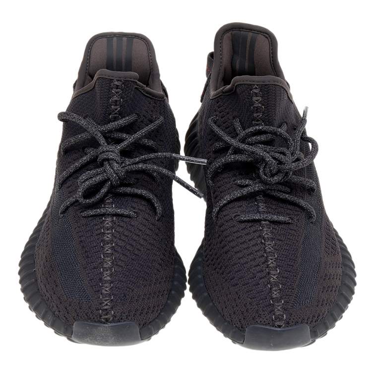 Pre Owned Yeezy x Adidas Black Knit Fabric Boost 350 V2 Static Reflective Low Top Sneakers Size 43 1/3