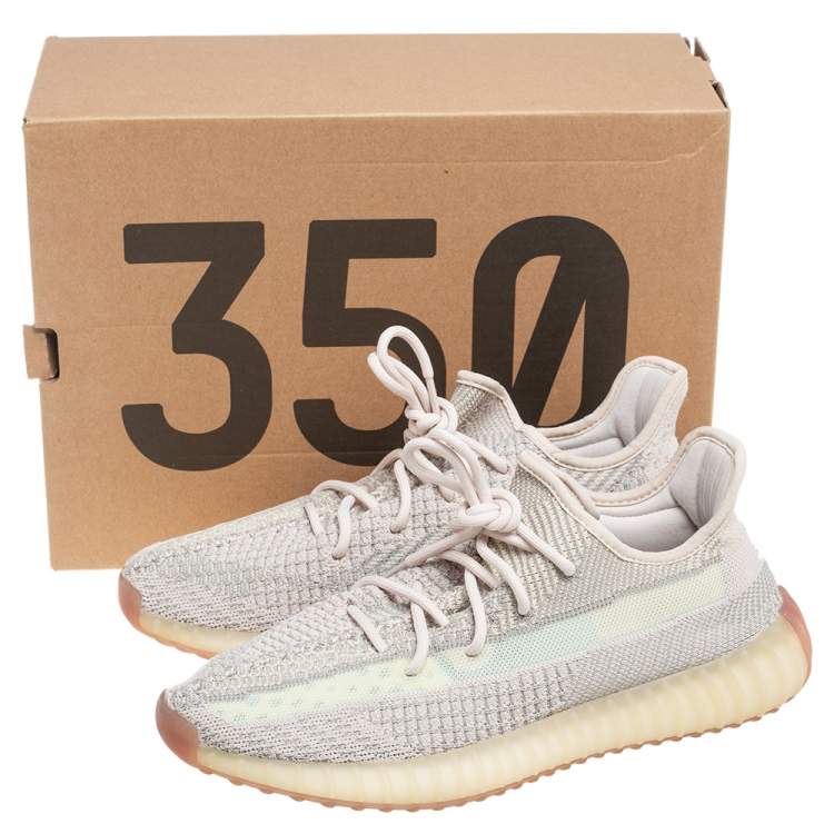 Pre Owned Yeezy x Adidas Beige Cotton Knit Boost 350 V2 Sneakers Size 44