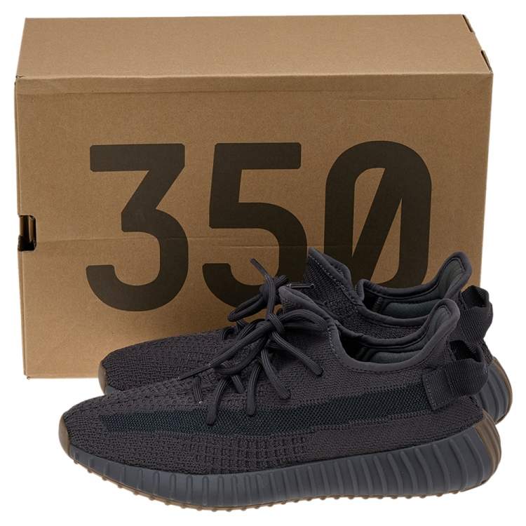 Pre Owned Yeezy x Adidas Black Knit Fabric Boost 350 V2 Black Cinder Low Top Sneakers Size 42 2/3