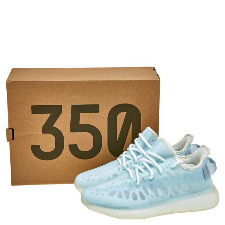 Pre Owned Yeezy x Adidas Blue Mesh 350 V2 Mono Ice Sneakers Size 38