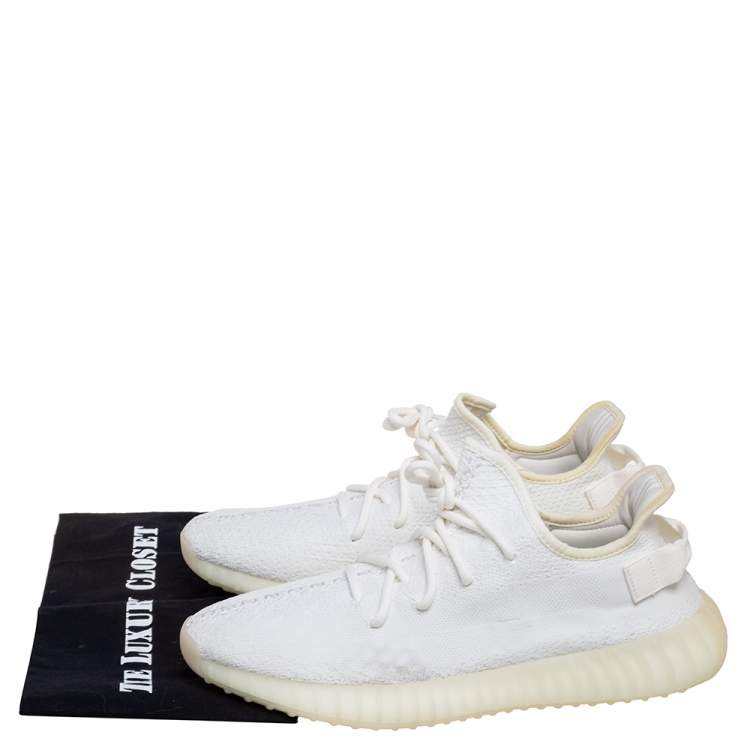 Pre Owned Yeezy x Adidas 350 V2 White Knit Fabric Lace Up Sneakers Size 46