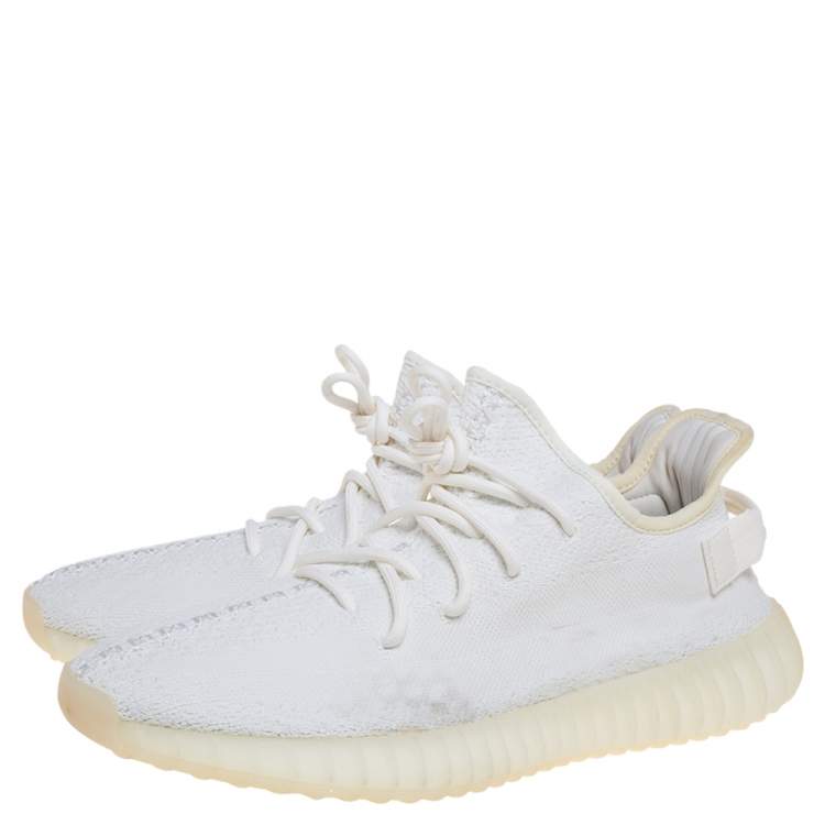 Pre Owned Yeezy x Adidas 350 V2 White Knit Fabric Lace Up Sneakers Size 46