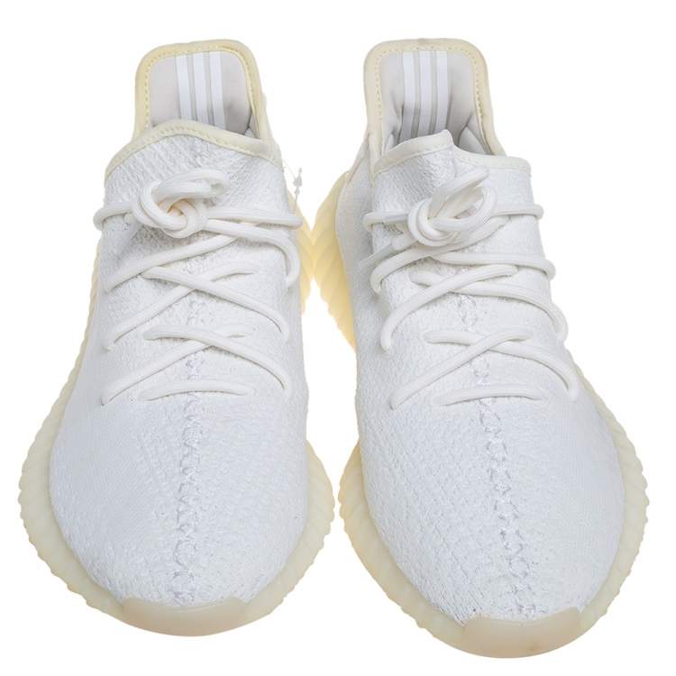 Pre Owned Yeezy x Adidas 350 V2 White Knit Fabric Lace Up Sneakers Size 46