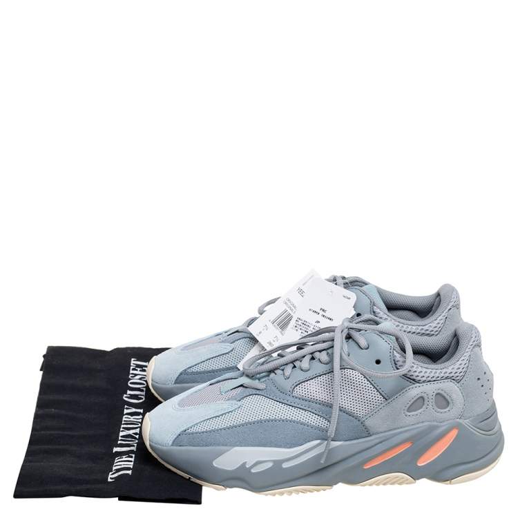 Pre Owned Yeezy x Adidas Grey/Blue Leather And Suede Boost 700 Inertia Sneakers Size 41 1/3