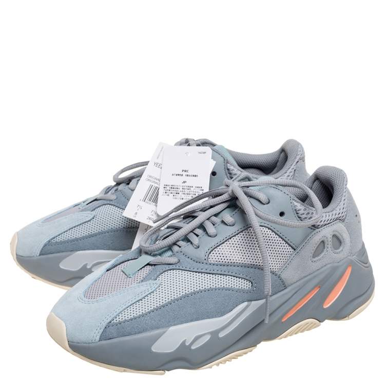 Pre Owned Yeezy x Adidas Grey/Blue Leather And Suede Boost 700 Inertia Sneakers Size 41 1/3