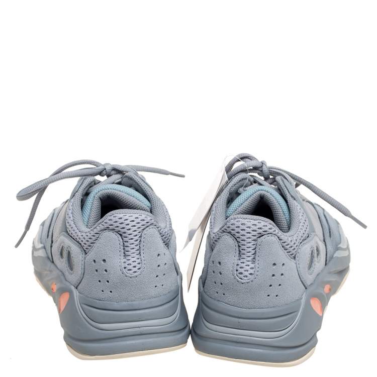 Pre Owned Yeezy x Adidas Grey/Blue Leather And Suede Boost 700 Inertia Sneakers Size 41 1/3