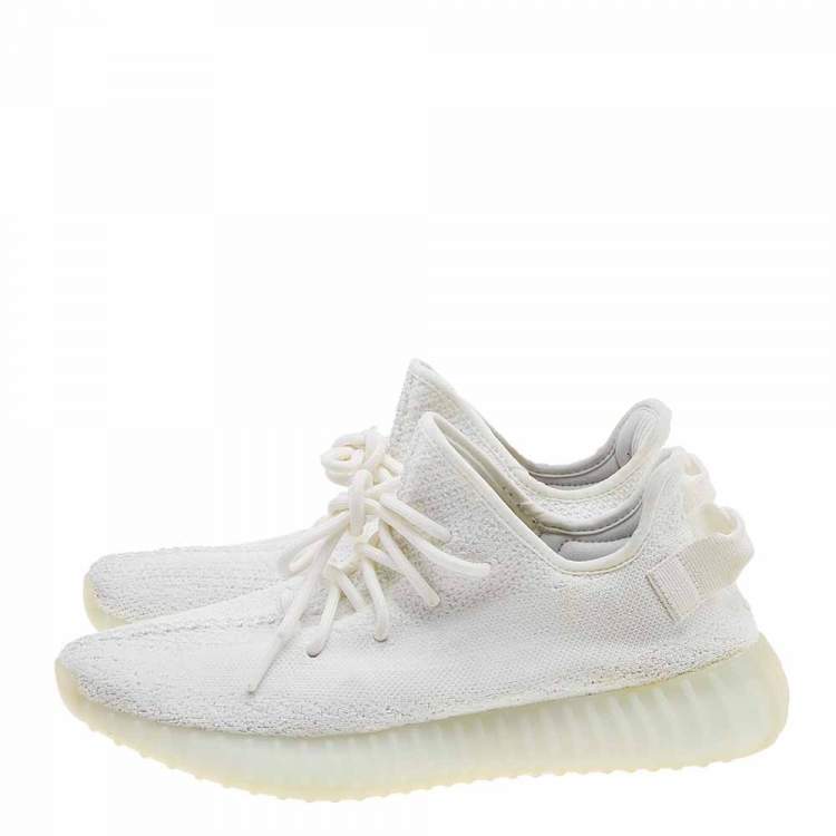 Pre Owned Yeezy x Adidas White Knit Fabric Boost 350 V2 Triple White Sneakers Size 43 1/3