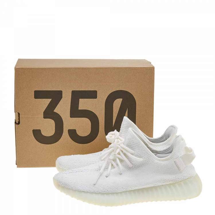 Pre Owned Yeezy x Adidas White Knit Fabric Boost 350 V2 Triple White Sneakers Size 43 1/3