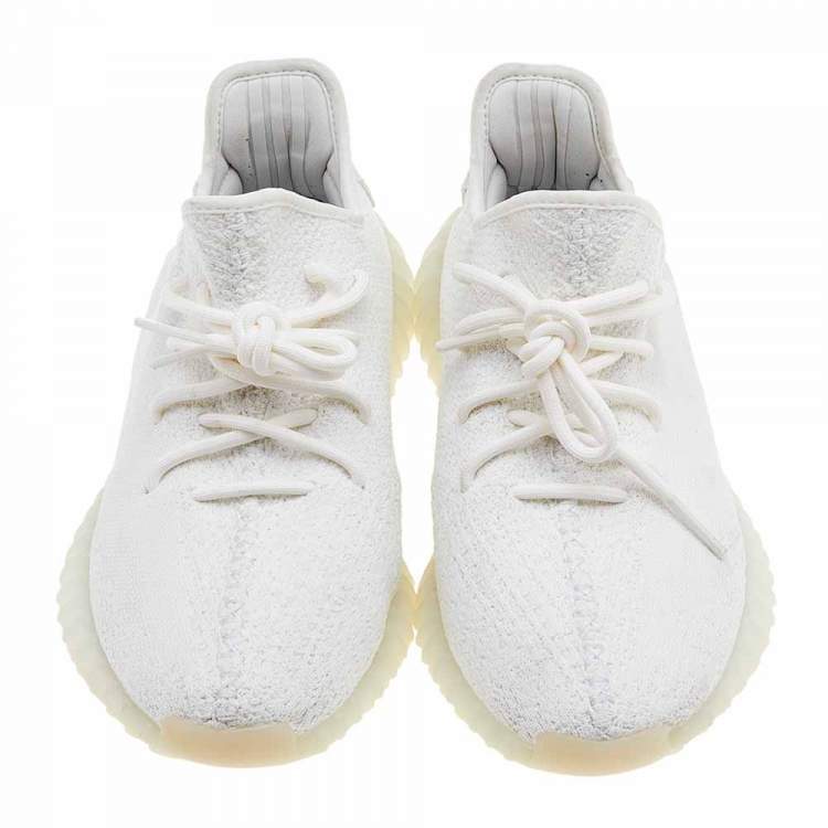 Pre Owned Yeezy x Adidas White Knit Fabric Boost 350 V2 Triple White Sneakers Size 43 1/3