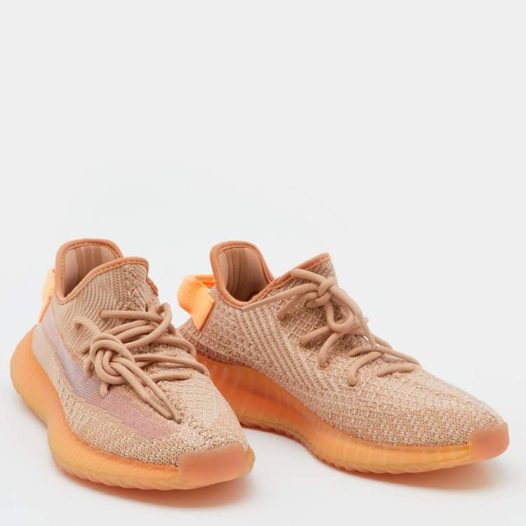 Pre Owned Yeezy x Adidas Brown Knit Fabric Boost 350 V2 Clay Sneakers Size 41 1/3