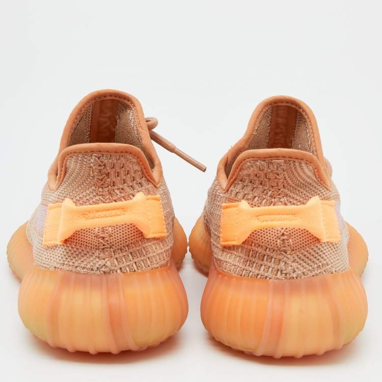 Pre Owned Yeezy x Adidas Brown Knit Fabric Boost 350 V2 Clay Sneakers Size 41 1/3