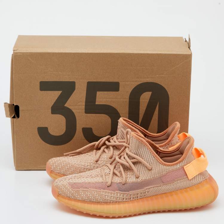 Pre Owned Yeezy x Adidas Brown Knit Fabric Boost 350 V2 Clay Sneakers Size 41 1/3