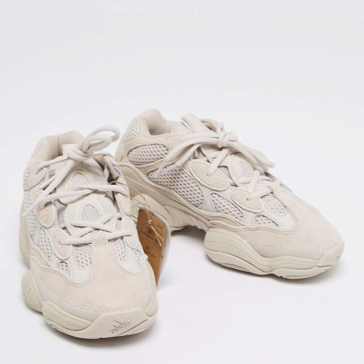 Pre Owned Yeezy x Adidas Blush White Suede And Mesh Yeezy 500 Lace Up Sneakers Size 38
