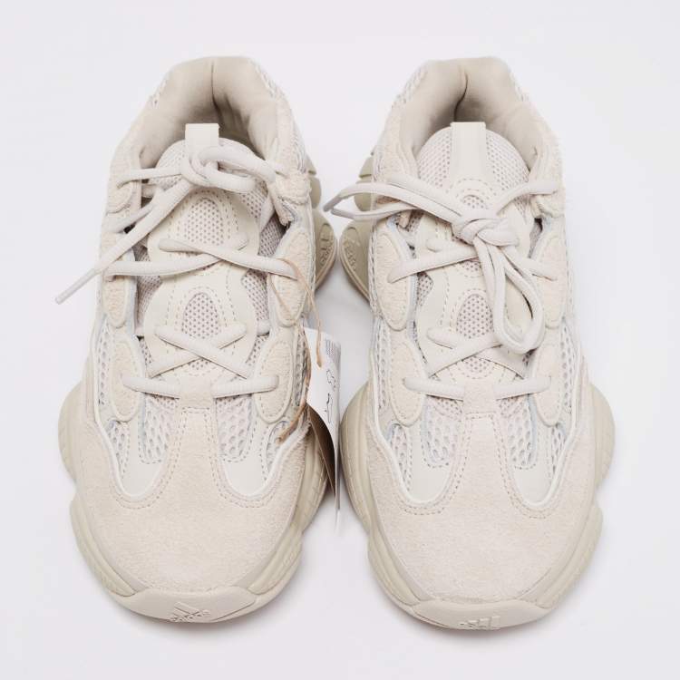 Pre Owned Yeezy x Adidas Blush White Suede And Mesh Yeezy 500 Lace Up Sneakers Size 38