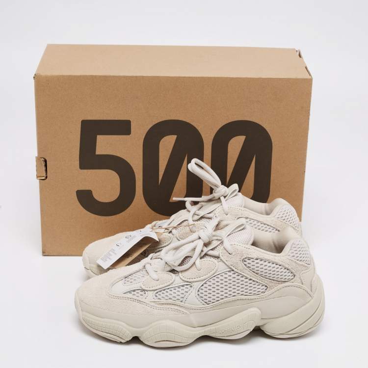 Pre Owned Yeezy x Adidas Blush White Suede And Mesh Yeezy 500 Lace Up Sneakers Size 38