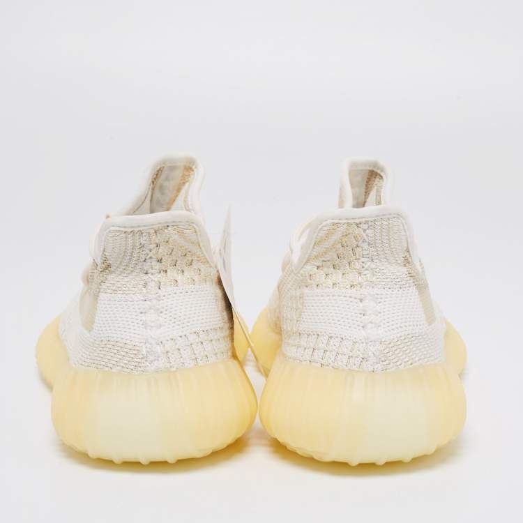 Pre Owned Yeezy x Adidas 350 V2 Cream/White Knit Fabric Sneakers Size 39.5