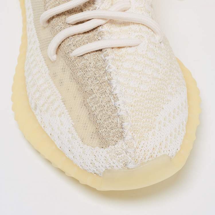 Pre Owned Yeezy x Adidas 350 V2 Cream/White Knit Fabric Sneakers Size 39.5