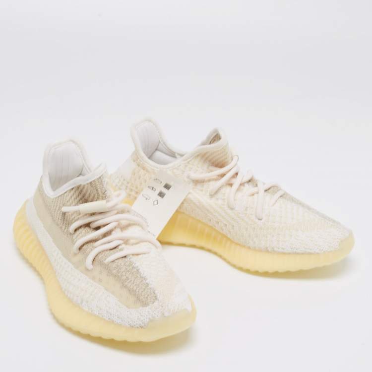 Pre Owned Yeezy x Adidas 350 V2 Cream/White Knit Fabric Sneakers Size 39.5
