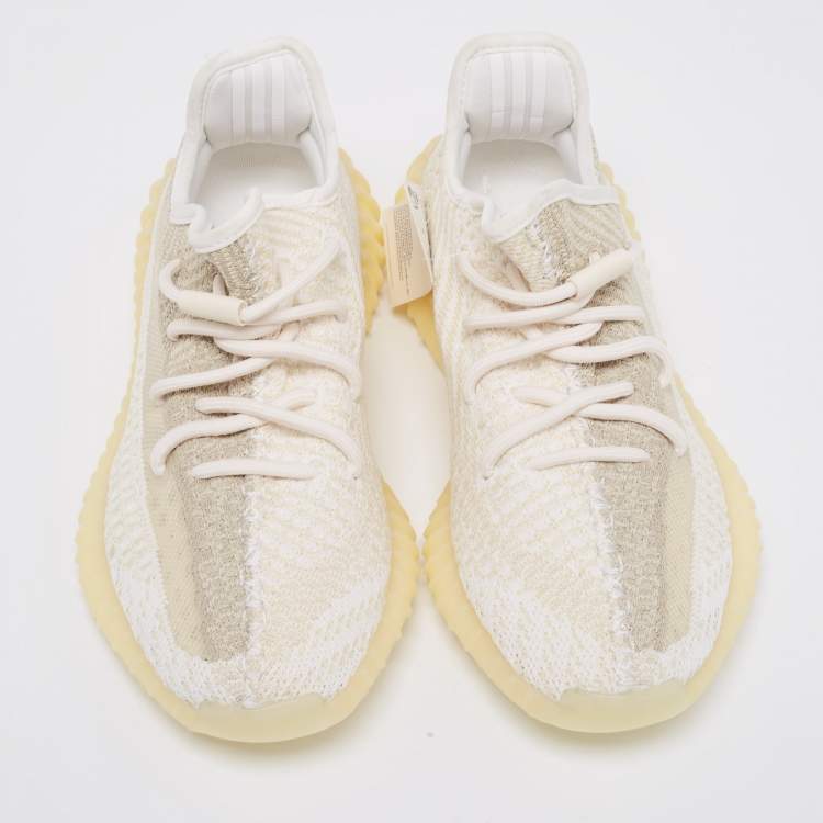 Pre Owned Yeezy x Adidas 350 V2 Cream/White Knit Fabric Sneakers Size 39.5