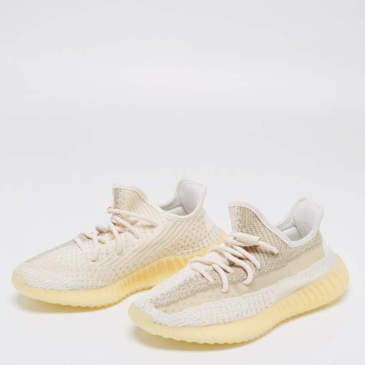 Pre Owned Yeezy x Adidas 350 V2 Cream/White Knit Fabric Sneakers Size 39.5