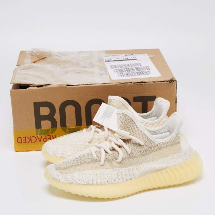 Pre Owned Yeezy x Adidas 350 V2 Cream/White Knit Fabric Sneakers Size 39.5