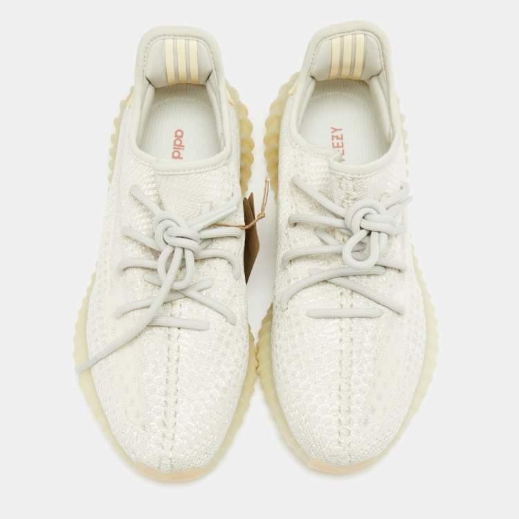 Pre Owned Yeezy x Adidas White Knit Fabric Boost 350 V2 Light Lace Up Sneakers Size 42