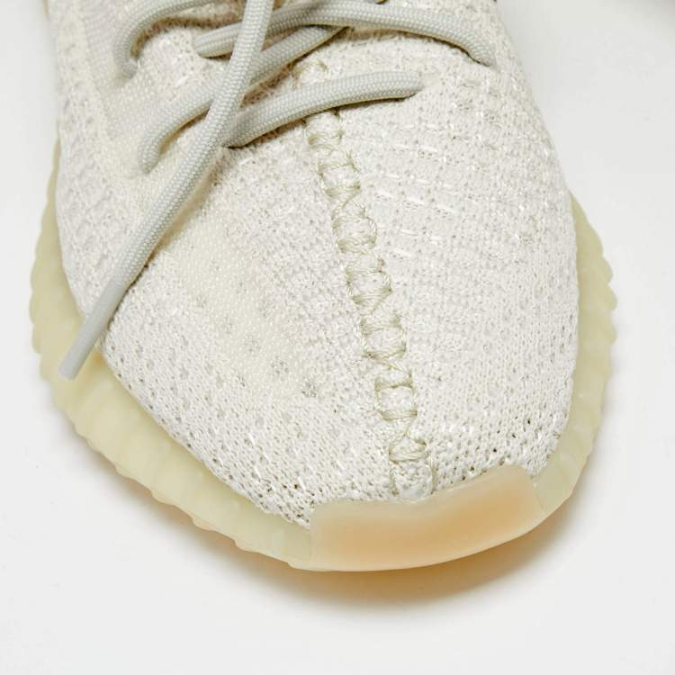 Pre Owned Yeezy x Adidas White Knit Fabric Boost 350 V2 Light Lace Up Sneakers Size 42
