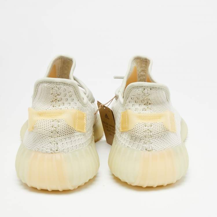 Pre Owned Yeezy x Adidas White Knit Fabric Boost 350 V2 Light Lace Up Sneakers Size 42