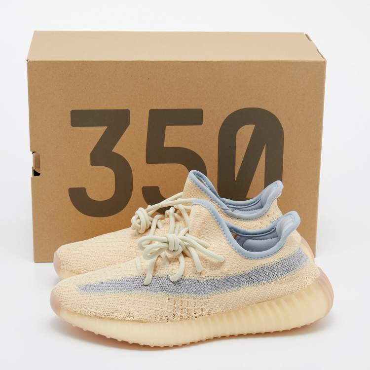 Pre Owned Yeezy x Adidas Beige Knit Fabric Boost 350 V2 Linen Low Top Sneakers Size 39 1/3 