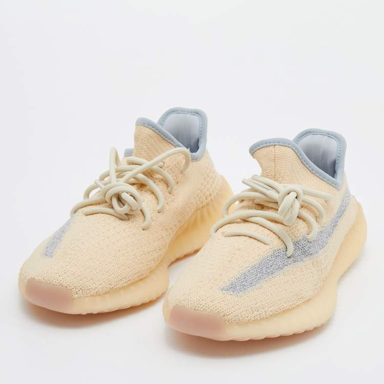 Pre Owned Yeezy x Adidas Beige Knit Fabric Boost 350 V2 Linen Low Top Sneakers Size 39 1/3 