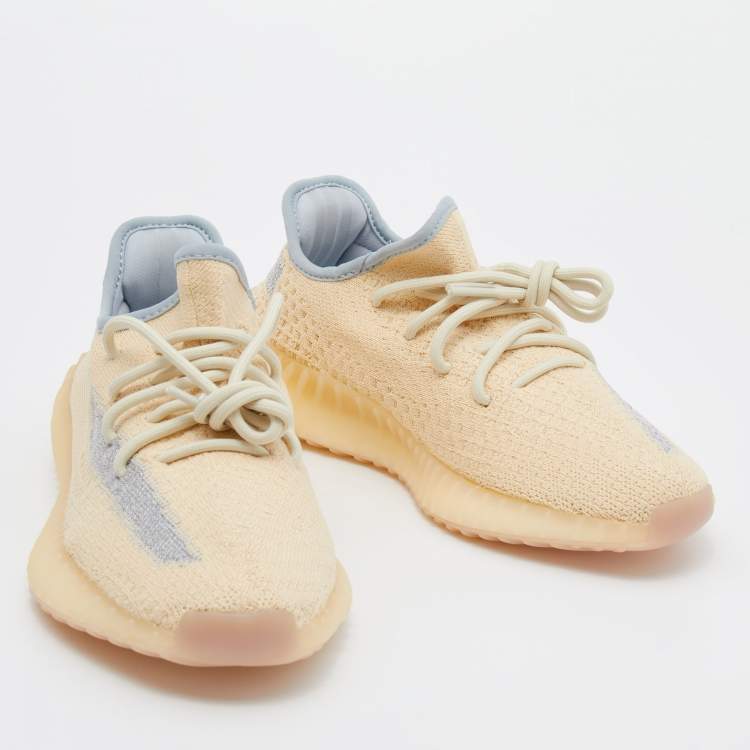 Pre Owned Yeezy x Adidas Beige Knit Fabric Boost 350 V2 Linen Low Top Sneakers Size 39 1/3 