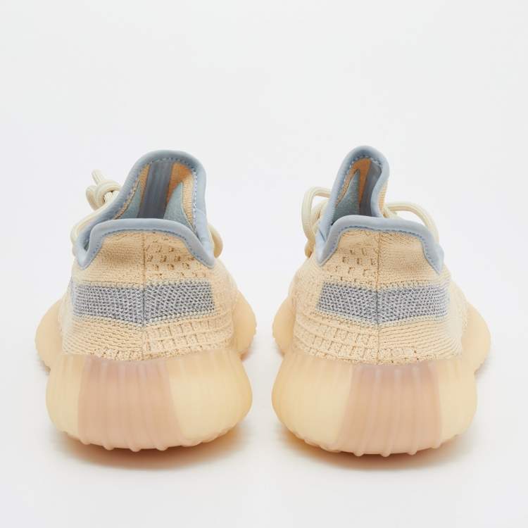 Pre Owned Yeezy x Adidas Beige Knit Fabric Boost 350 V2 Linen Low Top Sneakers Size 39 1/3 