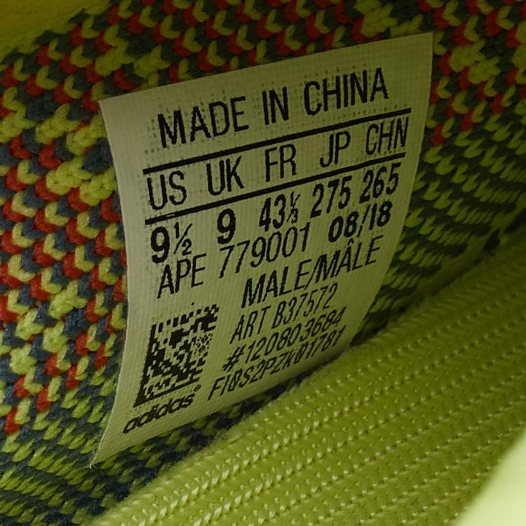 Pre Owned Yeezy x Adidas Neon Yellow Knit Fabric Semi Frozen Boost 350 V2 Sneakers Size 43 1/3