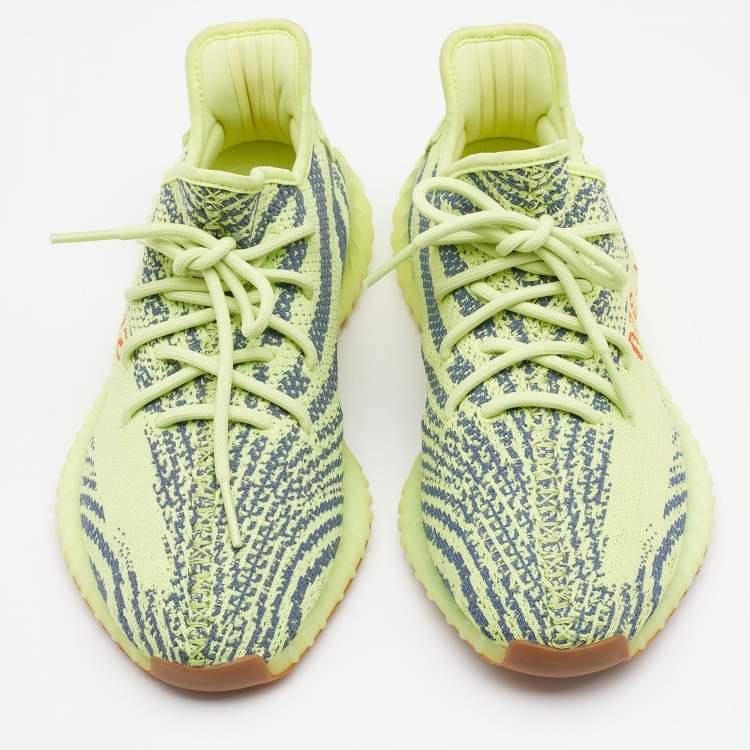 Pre Owned Yeezy x Adidas Neon Yellow Knit Fabric Semi Frozen Boost 350 V2 Sneakers Size 43 1/3