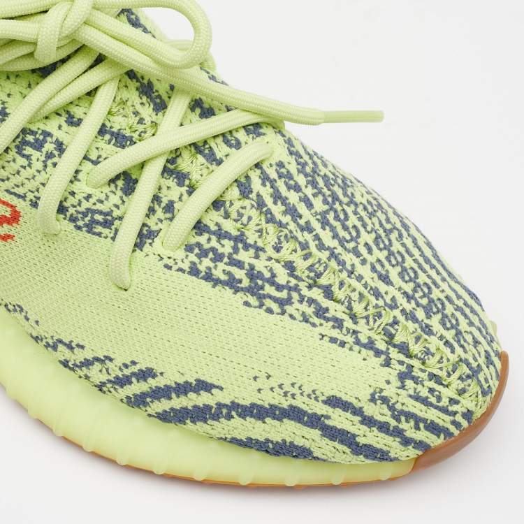 Pre Owned Yeezy x Adidas Neon Yellow Knit Fabric Semi Frozen Boost 350 V2 Sneakers Size 43 1/3