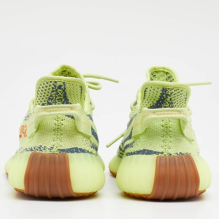 Pre Owned Yeezy x Adidas Neon Yellow Knit Fabric Semi Frozen Boost 350 V2 Sneakers Size 43 1/3