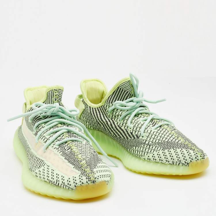 Pre Owned Yeezy x Adidas Neon Yellow Knit Fabric Yezreel Non-Reflective Boost 350 V2 Sneakers Size 44 2/3