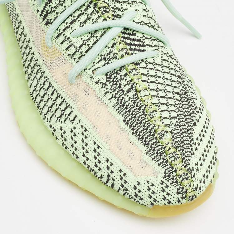 Pre Owned Yeezy x Adidas Neon Yellow Knit Fabric Yezreel Non-Reflective Boost 350 V2 Sneakers Size 44 2/3