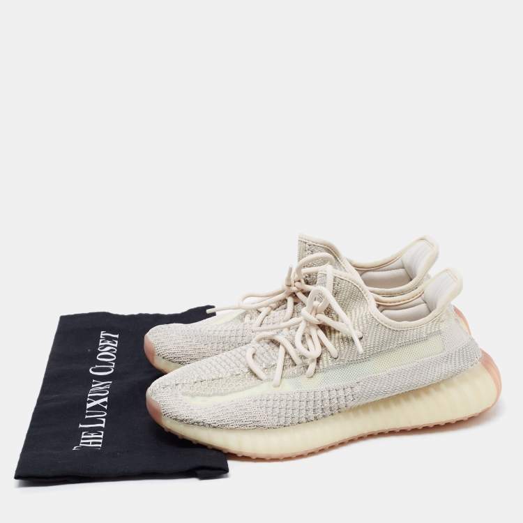 Pre Owned Yeezy x Adidas Beige Knit Fabric Boost 350 V2 Citrin Low-Top Sneakers Size 42