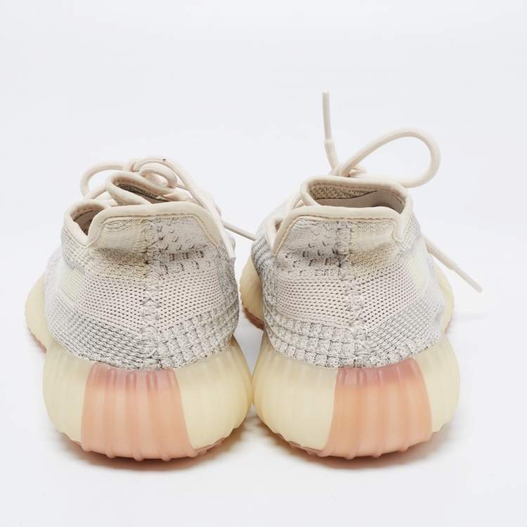 Pre Owned Yeezy x Adidas Beige Knit Fabric Boost 350 V2 Citrin Low-Top Sneakers Size 42