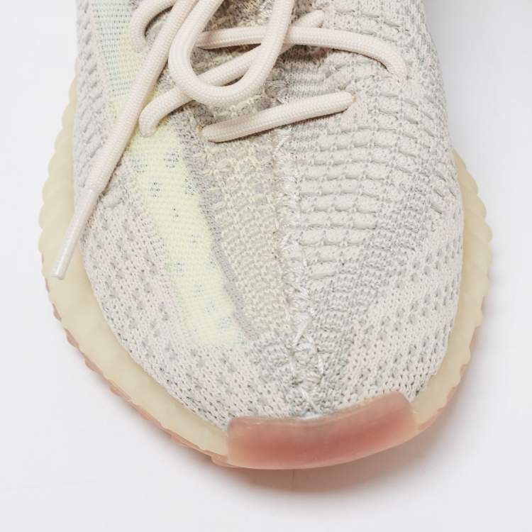 Pre Owned Yeezy x Adidas Beige Knit Fabric Boost 350 V2 Citrin Low-Top Sneakers Size 42